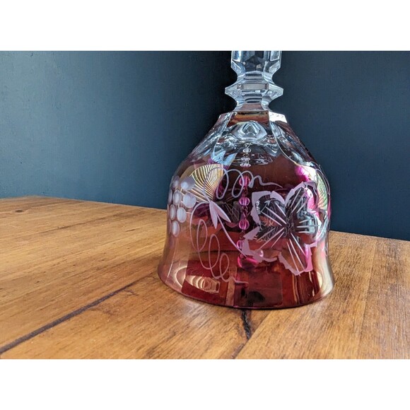 Echt Bleikrystal Hand Cut Cranberry Bell  -  Made In Germany  -  7-1/2" Tall - Picture 6 of 12